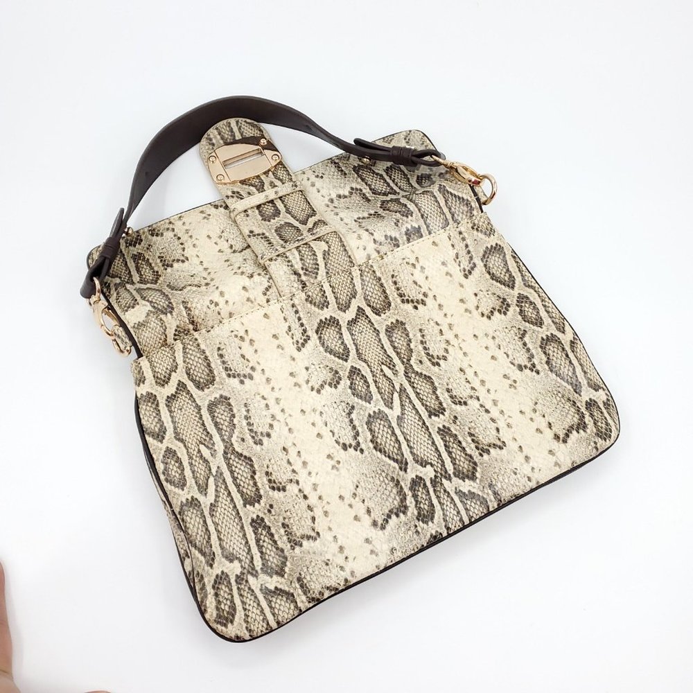 Sondra Roberts Leather Snake Print Handbag - Picture 3 of 8